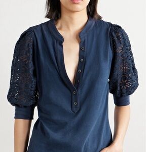 Veronica Beard Coralee lace-trimmed cotton-jersey blouse